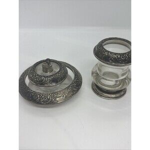 VINTAGE FRANK W WHITING STERLING SILVER FLORAL REPOUSSE LIGHTER with HOLDER